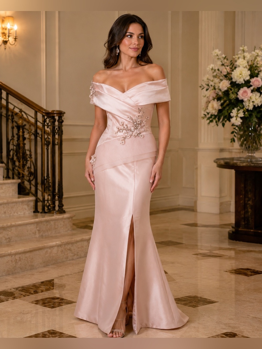 Terani Couture Blush Pink Off Shoulder Beaded Formal Gown Size 8
